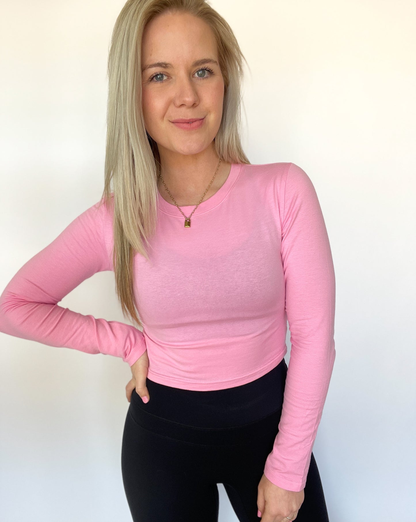 Long Sleeve Women's Crop Top - Baby Pink